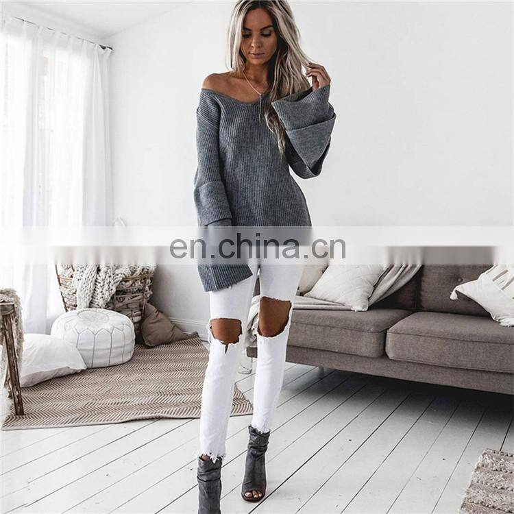 Women V-neck lotus root long sleeves sweater KMY1105