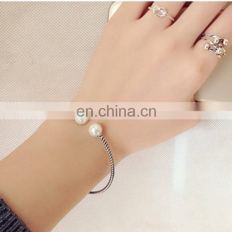 2017 Trending Products Antique Silver Pearl Braided Cuff Bracelet Bangle For Women