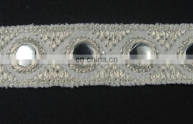 Custom fashion new style mirror silver lace trimming