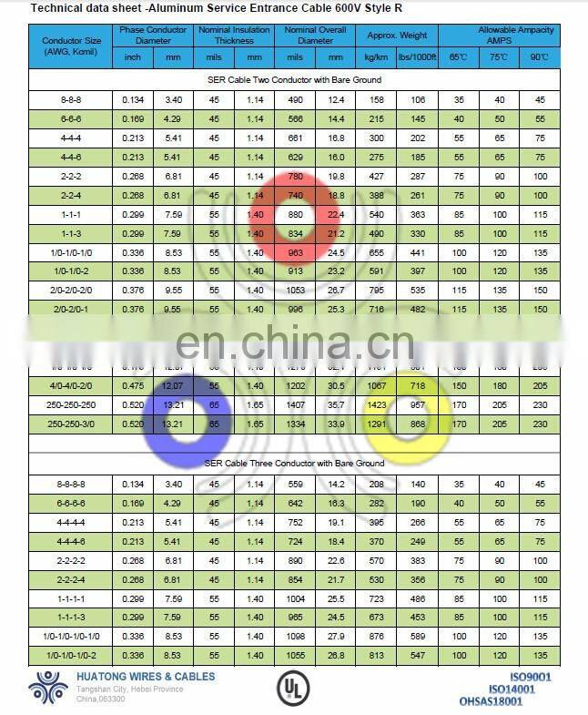UL854 SEU Cable with XHHW-2 Inners 600 Voltage Copper Conductor XLPE Insulation Sunlight Resistance PVC Jacket Wire