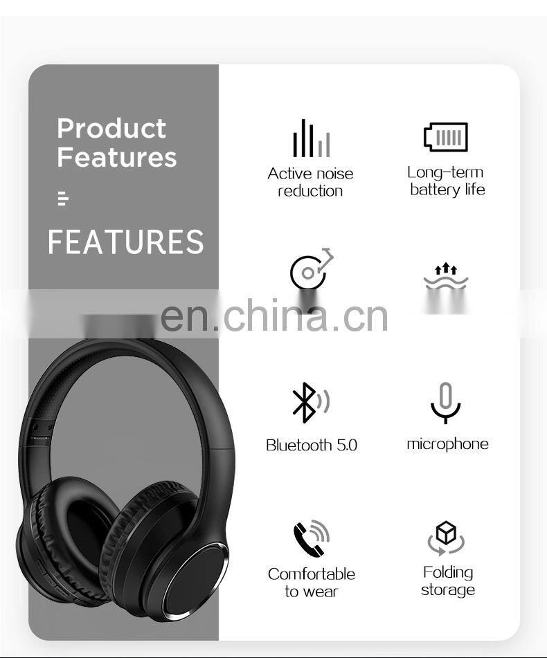 2021 Amazon Best Sell Wireless Noise Cancelling Bt Headband Cheaper Sports Stereo Headset Foldable Deep Bass Earphones Headphone