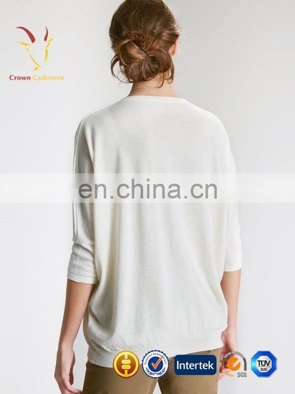 Ladies Loose Vneck Short Sleeve Cashmere Sweater