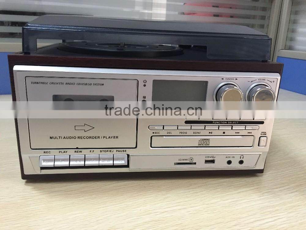 Hifi recordable turntable player with antique and radio and cassette encoding
