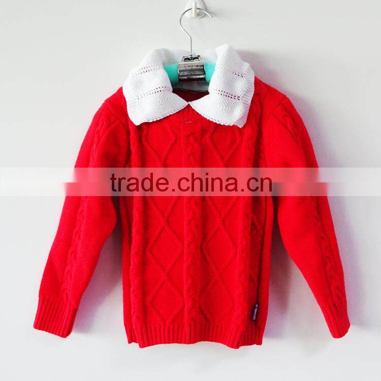 PD15119 Cotton Polo Knitted Jumper Red Girls Lapel Jumpers