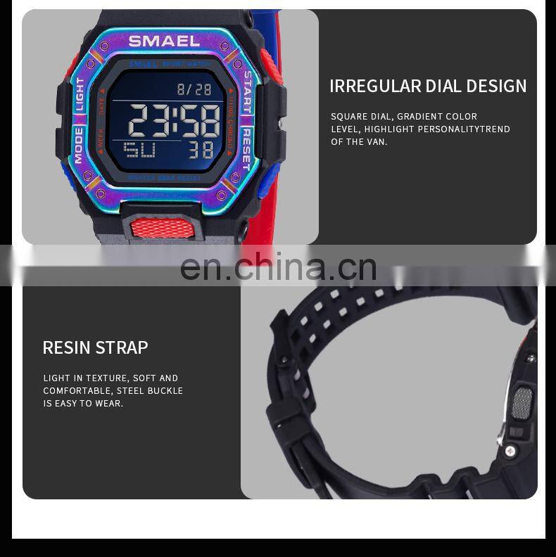 SMAEL 8059 Digital Watch Men Sports Waterproof Stopwatch Alarm Clock Rubber Strap Military Wristwatches Watches Led Digital