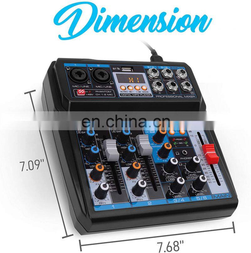Professional Wireless DJ Audio Mixer - 6-Channel BT Compatible DJ Control