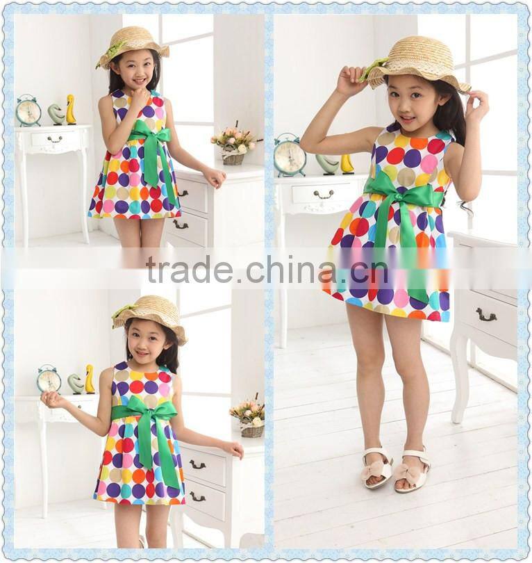 2015 summer short sleeve dress with belt Pure cotton dot children dress cuhk princess skirt wholesale from China