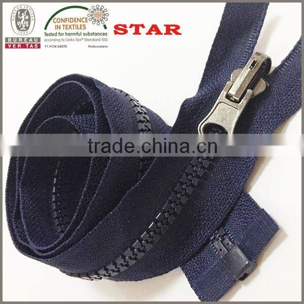 2015 5# plastic zipper o/e with reversible slider zipper for abs plastic