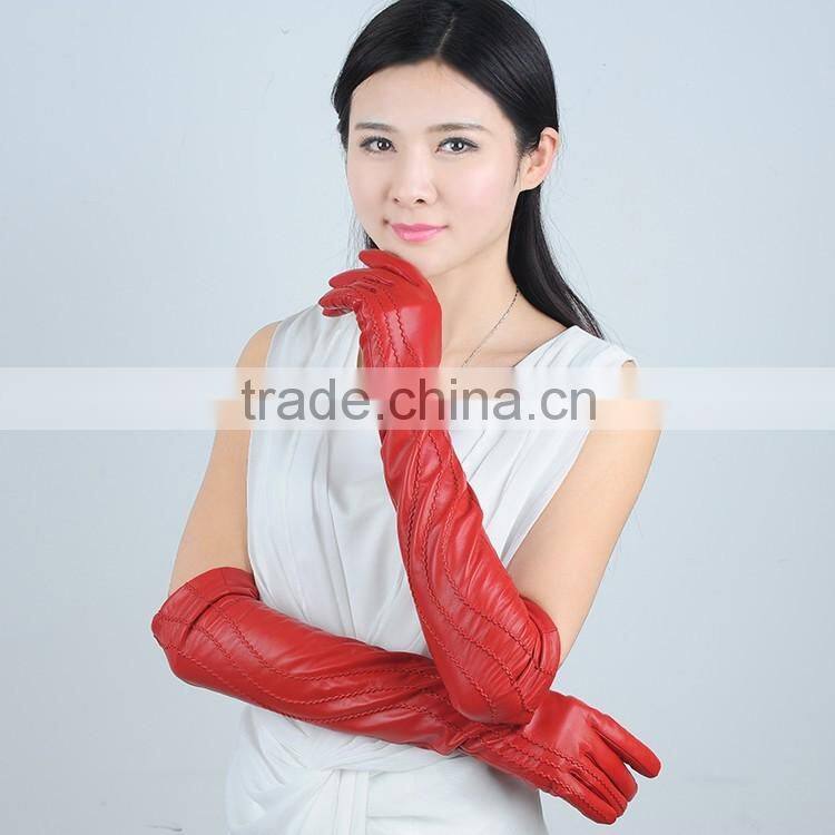 long genuine leather long gloves long arm sleeve top women's winter sheepskin long design leather gloves