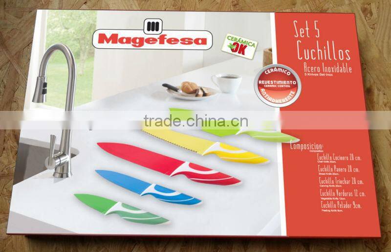 Rubber Handle Kitchen Knife Set with Non Stick Coating