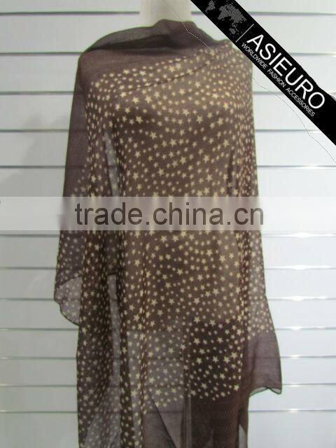 Star Print long Polyester Scarf for ladies AZO Free BSCI and Sedex Audited