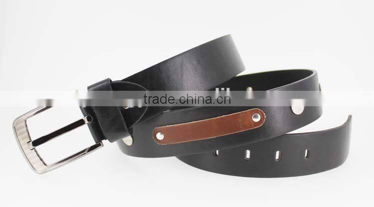 2015 new arrive designer man black PU leather belt for jeans with shiny metal rivet accessories