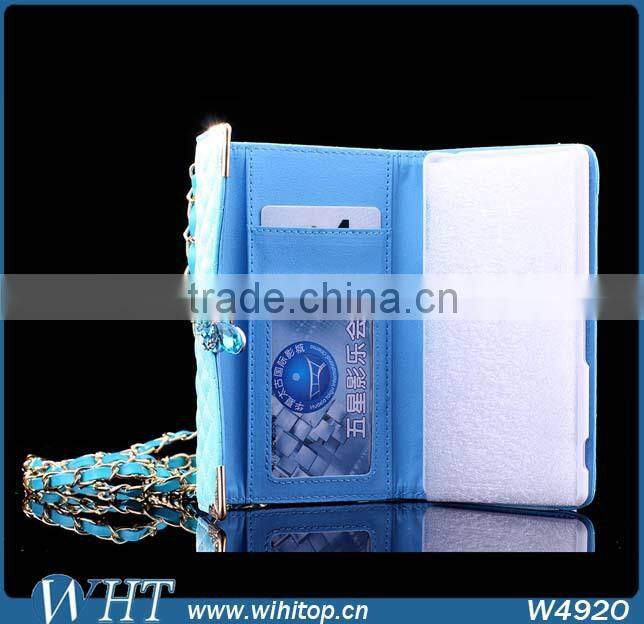 Hot New Products 2015 Trifold Design for Sony Xperia Z3 Wallet Case with Elegant Chain