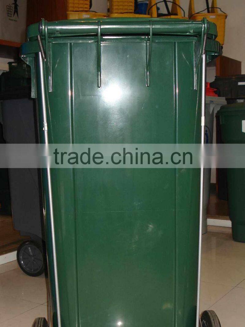 Moblie bin with side pedal,120liter dustbin with middle pedal,plastic foot pedal waste bin