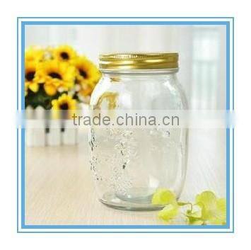 2016 Hot sale engraved 500ml glass mason jar with metal lid