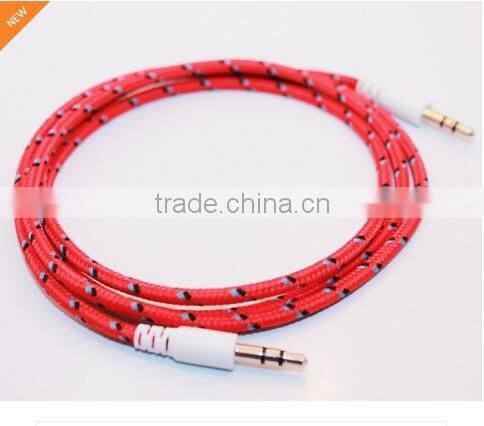 New Universal Braided Fabric 3.5mm to 3.5mm Car Audio AUX Cable for Iphone Ipod Headphone Mp3 Mp4