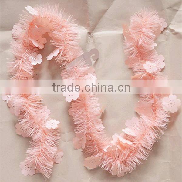 Popular Tinsel Wreath With Pink Flower For Christmas And Wedding Ornament
