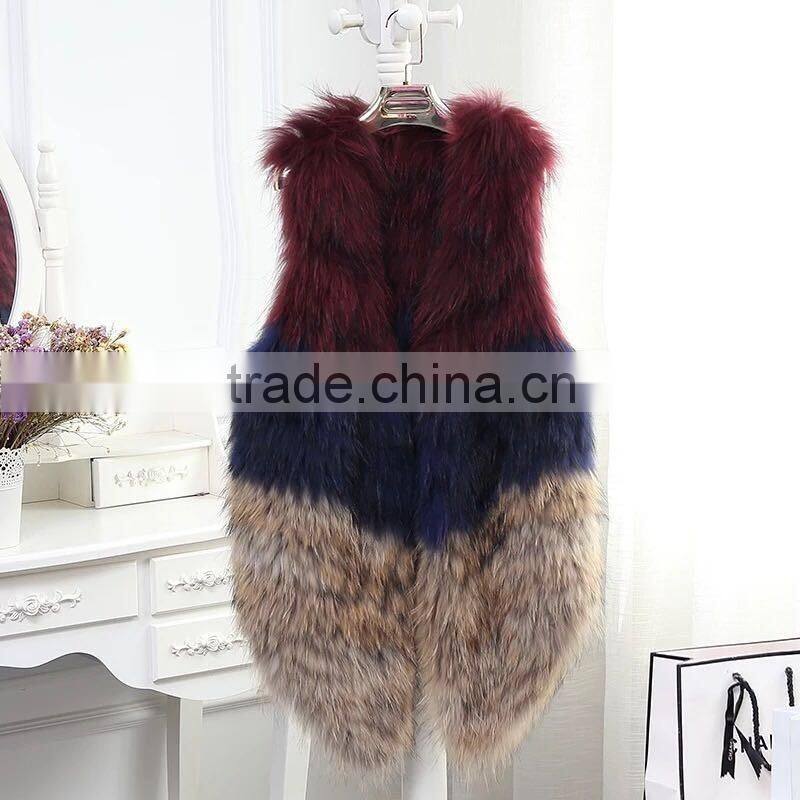 Brand new Real raccoon fur knitted vest charming winter coat for elegant lady good quality