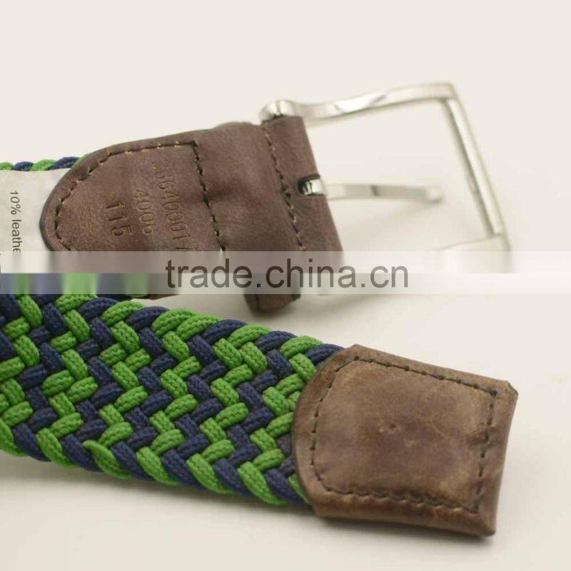 Multi-Color Stretch Elastic Braided Belt with Silver Belt Buckle