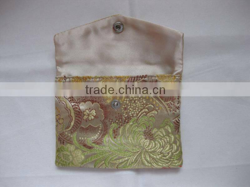 Chinese style brocade silk emboirdery coin purse with button envelope