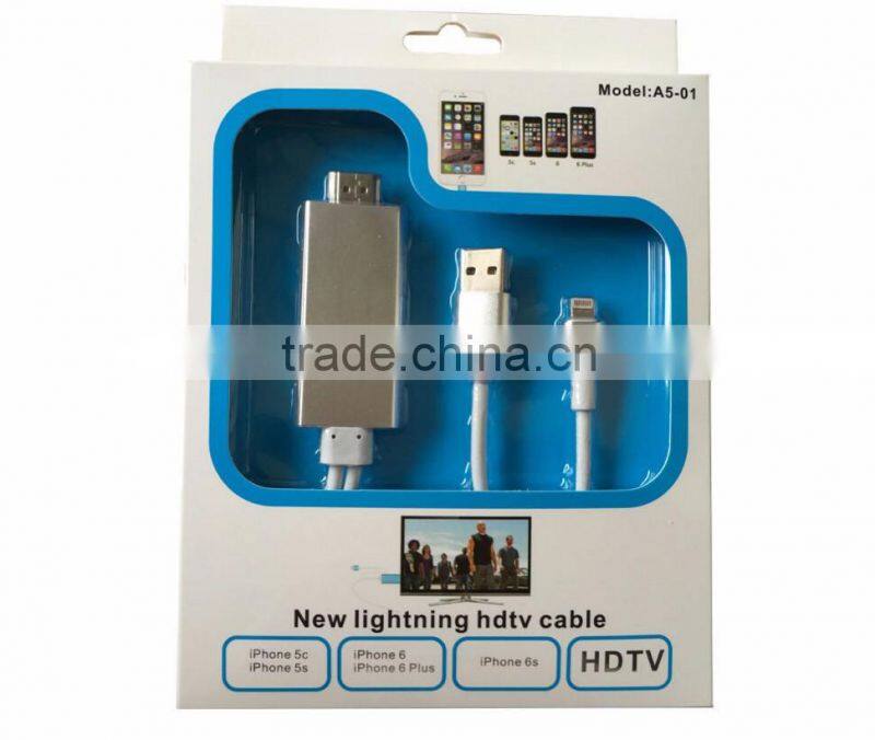 2016 new design cable HDTV cable 8 pin to HDM I cable HDM I cable adapter transfer audio MHL cable for iphone to TV
