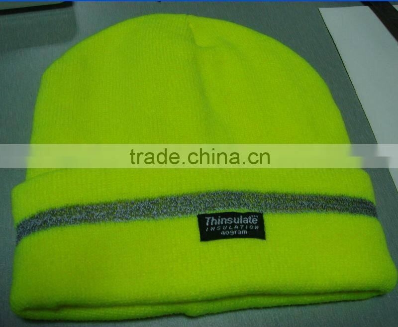 100% acrylic knitted hat with reflective thread