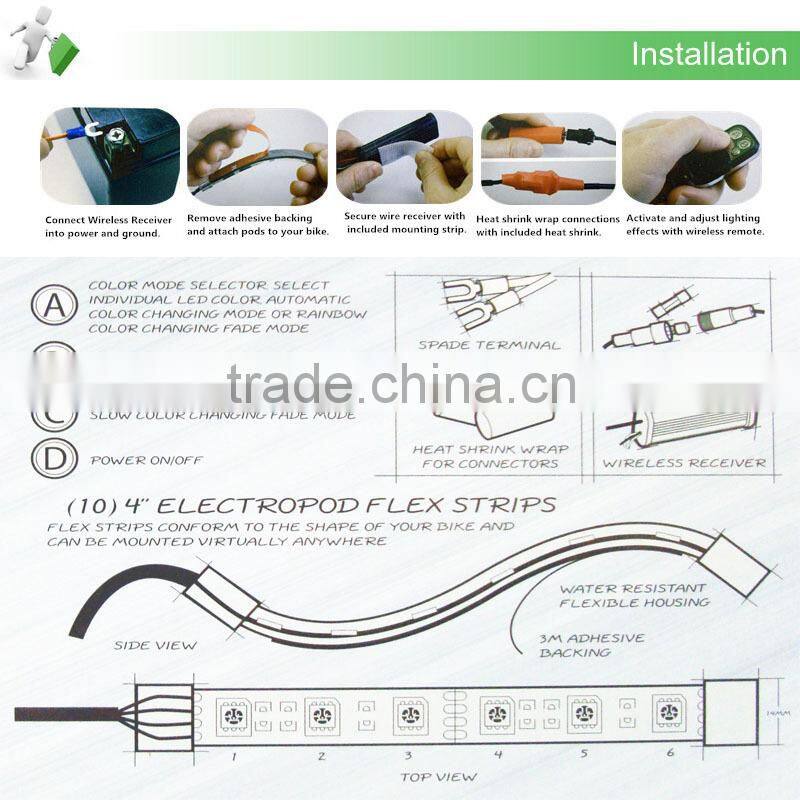 Jinxin 10pc Super Bright Million Color LED Motorcycle Accent Light Wireless Control Verde Underlight Lite