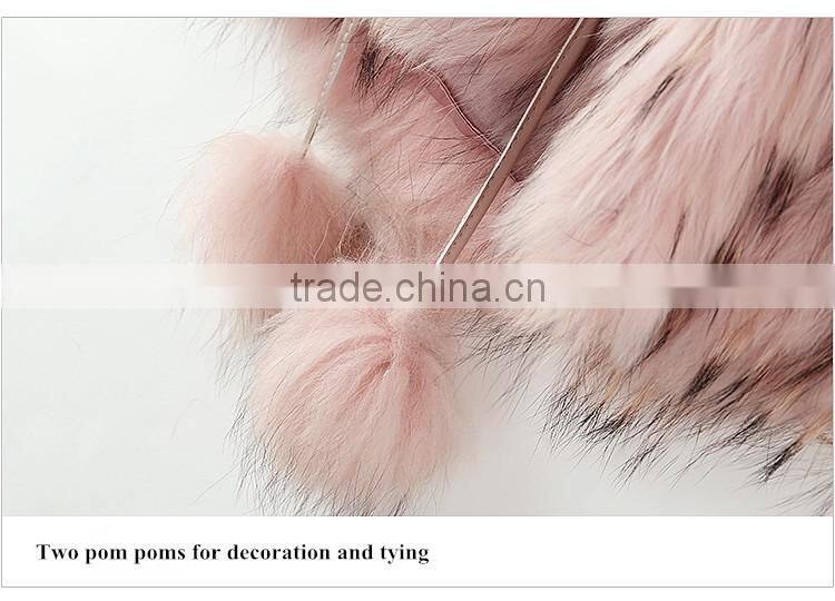Wholesale High Quality Women Winter Knitted Raccoon Fur Shawl with Round Collar and Fur Balls