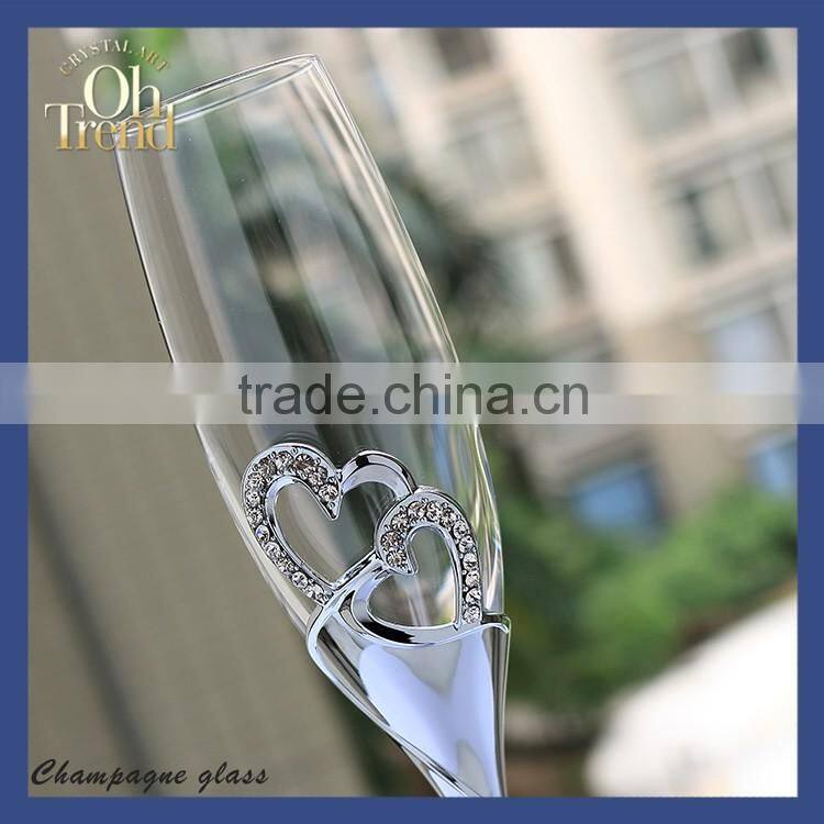 Clear lead free crystal unique cheap color champagne flutes with metal stand