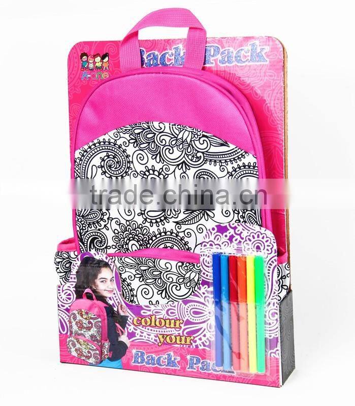 DIY Toy coloring your own backpack bag with 6 markers