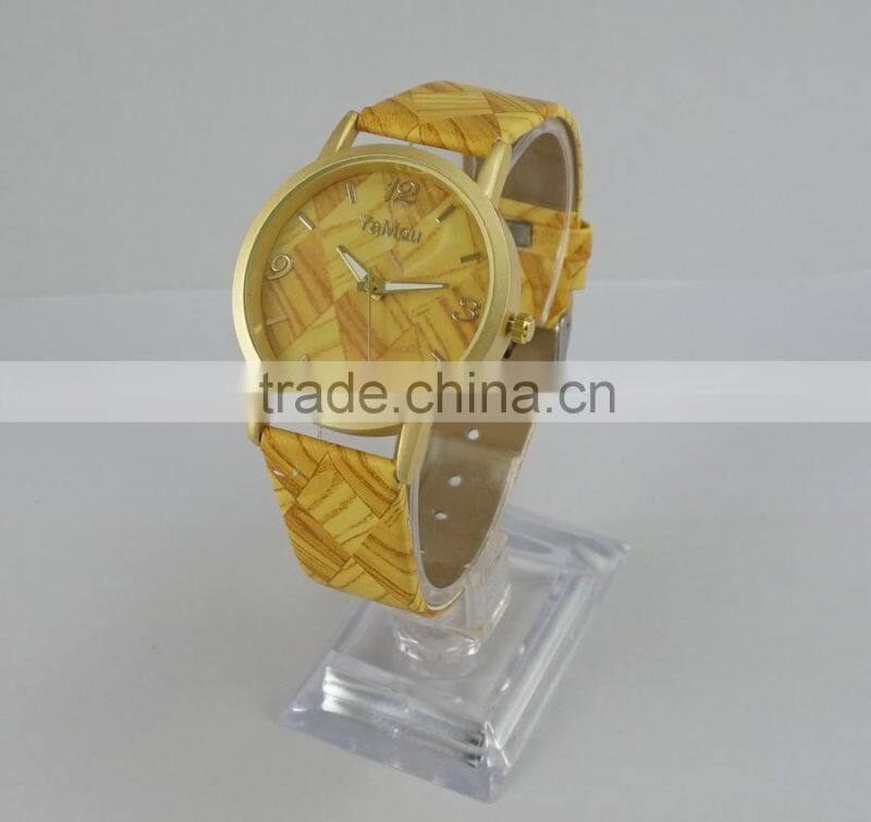 Cheap top sell leather WOODEN print fashion unisex wrist watches