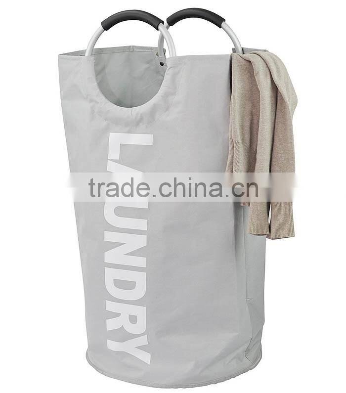 Aluminum handles printing polyester grey laundry basket laundry hamper, laundry bag