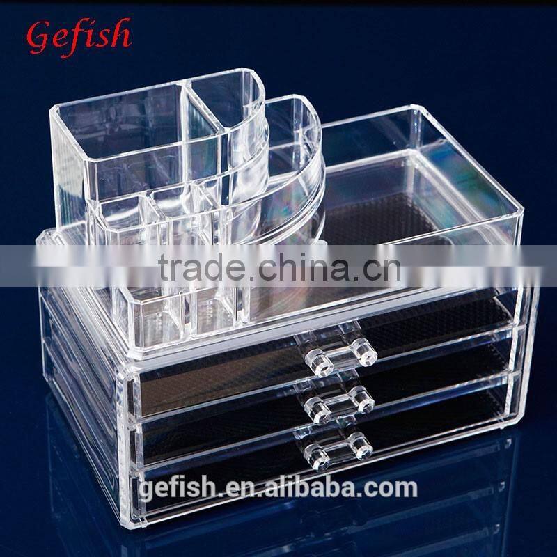 Mulit-size molding clear acrylic/ps makeup organizer cosmetic box with drawers