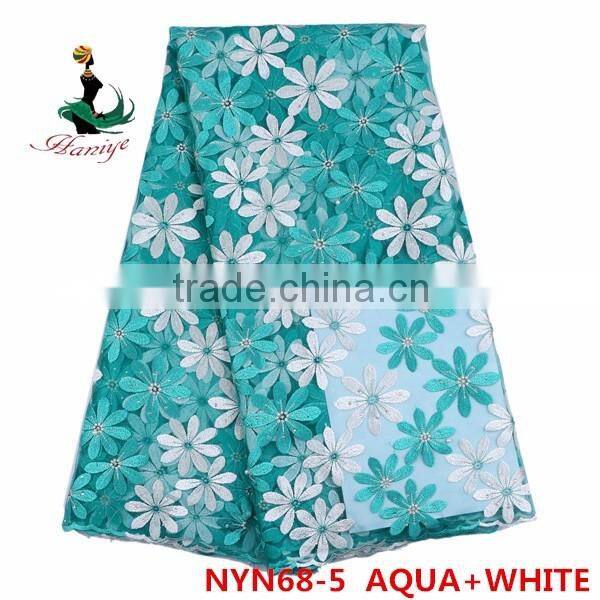 Haniye 2016 wholesale new embroidered net/tulle lace fabric african french net lace for wedding/praty /NYN68