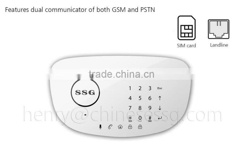 Multi-language Dual Network PSTN GSM DIY burglar alarm systems with LCD dislay Touch Keypad and free APP operated