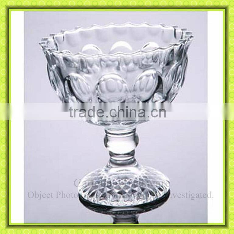 Glass material traditional ice cream cup with stand,sundae glass bowl with short stem for dessert
