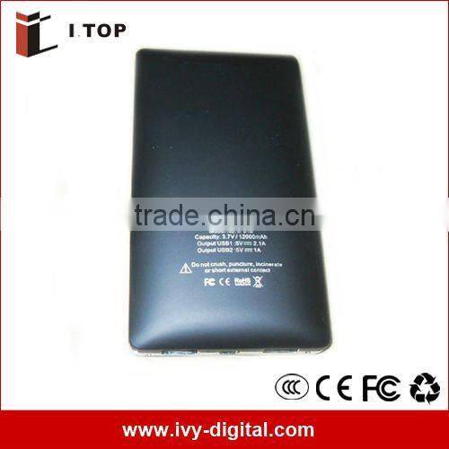 High quality 12000mAh mobile phone power bank with fc ce rohs