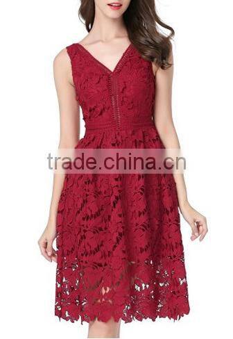 Women's Vogue Lace V-neck Chic Cocktail Party Sleeveless Dress