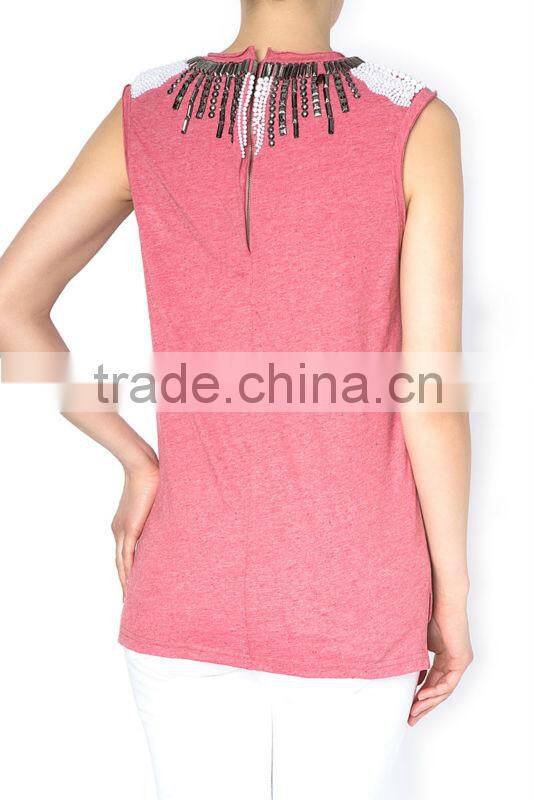 Tops Women wholesale Beaded Sleeveless Tops For women 2016 design SHK059