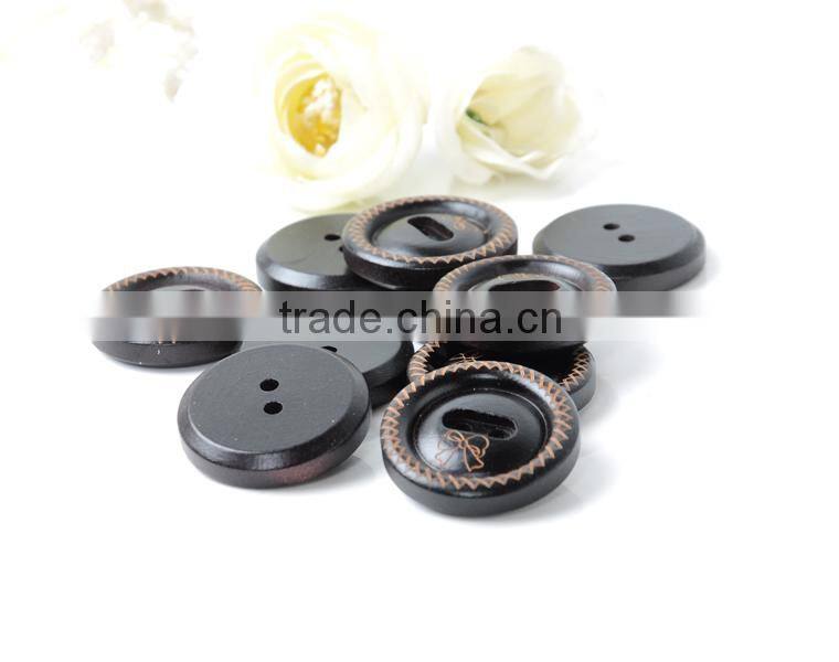Black Wooden Buttons Bow Pattern Long Eye Fish Eyelet Two Holes Buttons