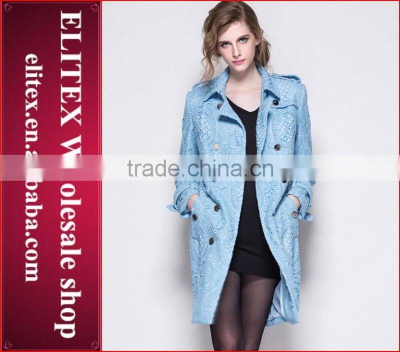2015 HOT Unique Fashion Blue Jacquard ladies overcoat designs Winter Dress