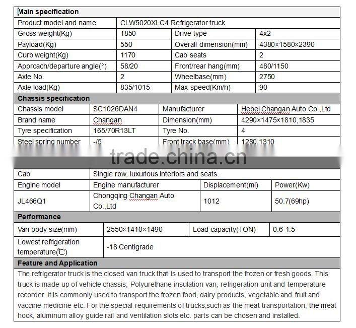 ChangAn 4X2 refrigerator truck for sale