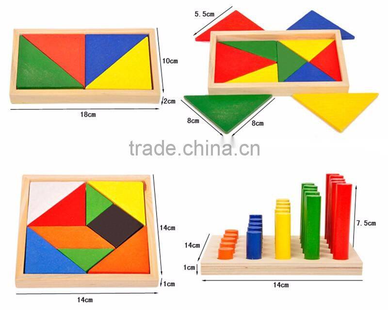 Early educational toy montessori with 14pcs wooden geometry blocks