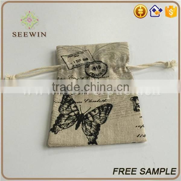 drawstring printed printed artificial jute bag