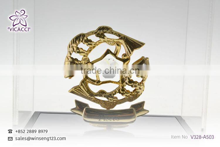 cheap pisces Zodiac Sign with SWAROVSKI crystal metal home decoration