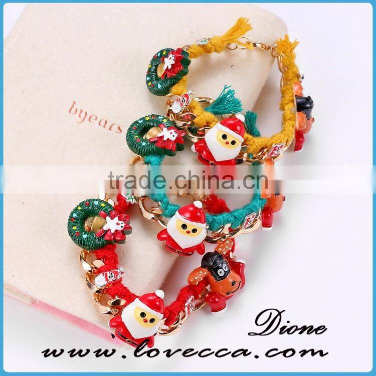2016 latest design merry Christmas gift jewelry fashion link bracelets with santa claus and reindeer