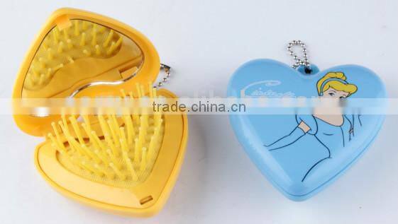 Plastic Heart-shaped arc folding mirror and comb pocket mirror