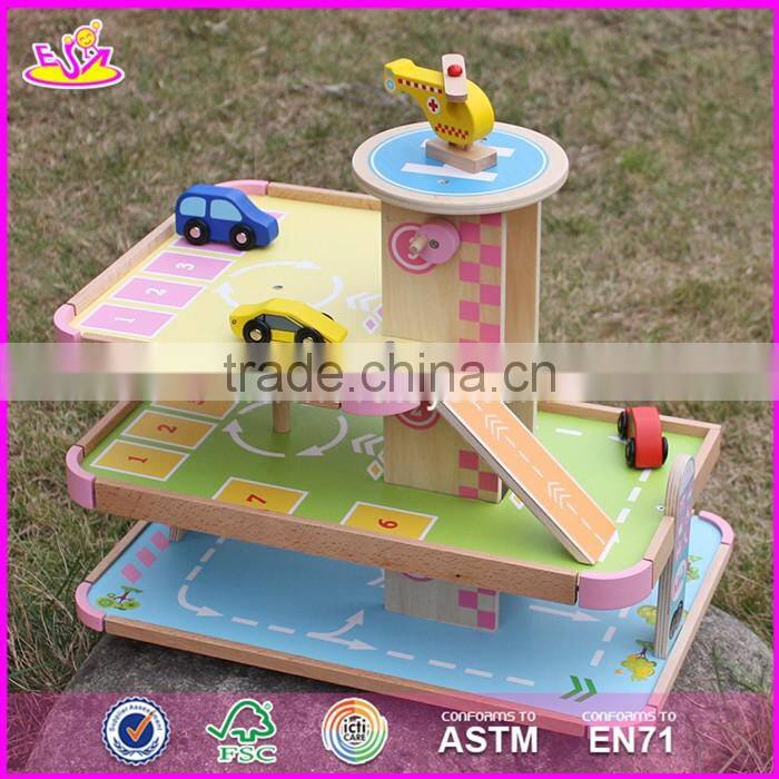 2017 new products lovely pink children wooden toy garage for cars W04B050