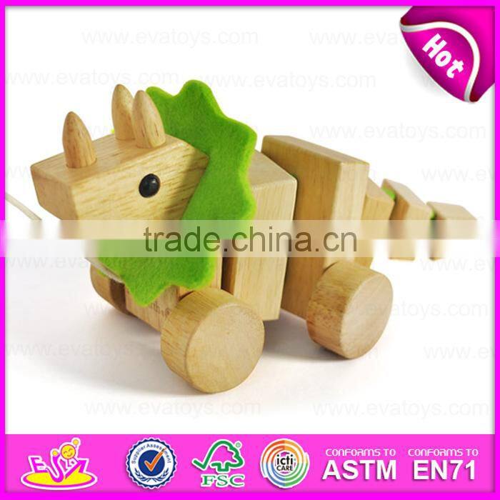 2015 Educational Cute String Wooden Dog Pull Toy,Wooden dog pull along toy for toddlers,Hot sale Wooden animal pull toy W05B099