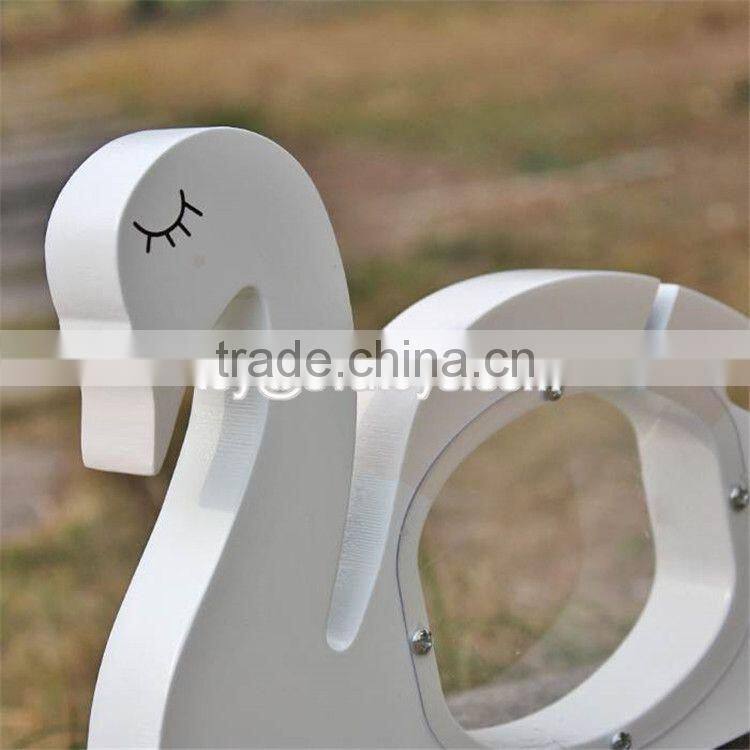 New design cute white swan shape wooden baby piggy banks W02A256